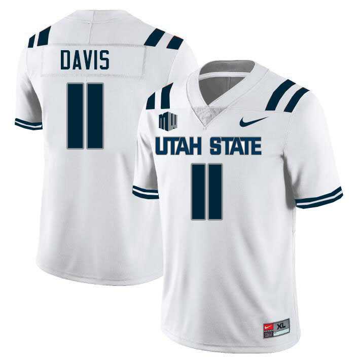 Utah State Aggies #11 Kahanu Davis College Football Jerseys Stitched Sale-White